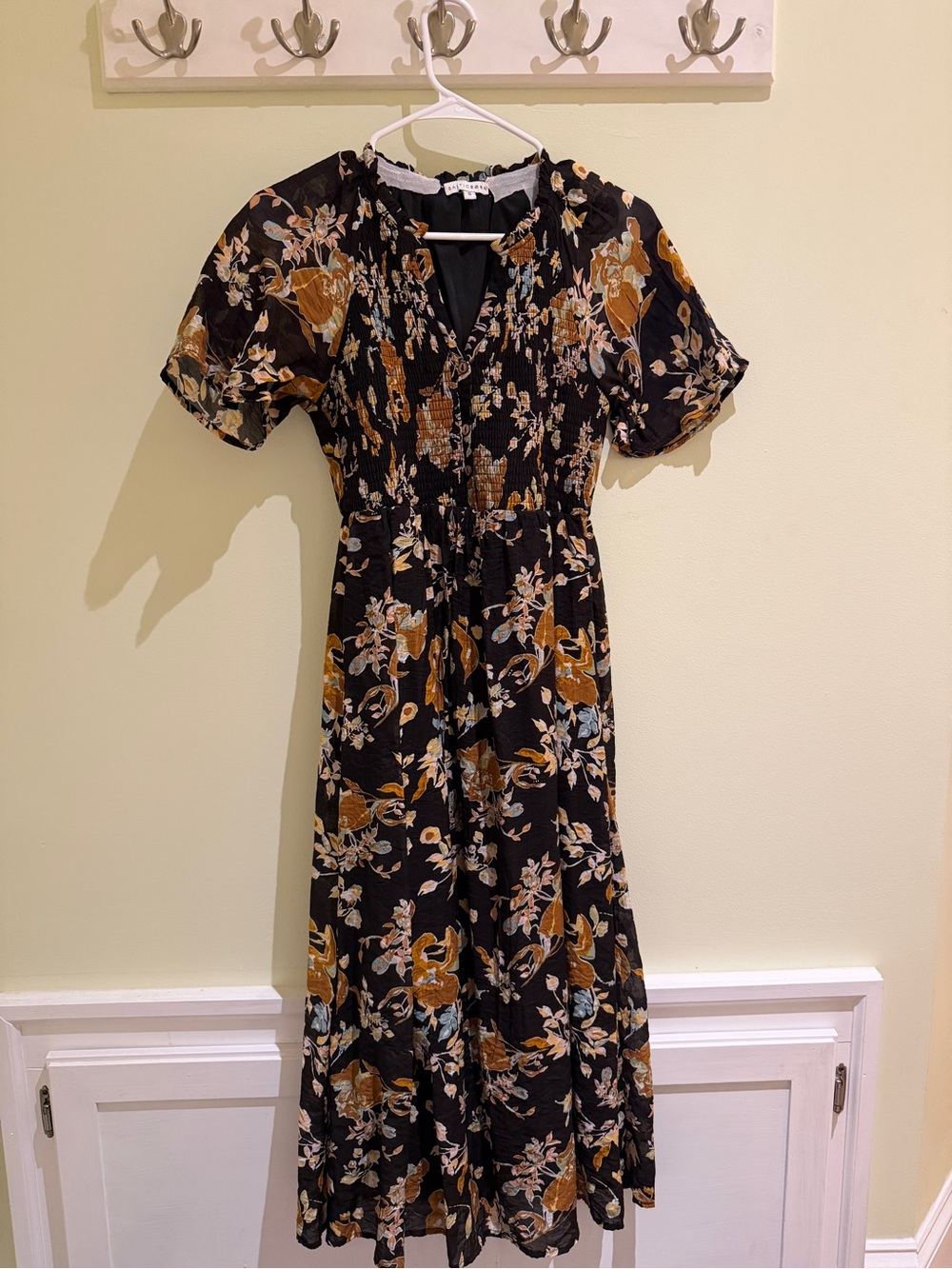 Baltic Born Black Midi Dress with Mustard Floral Print